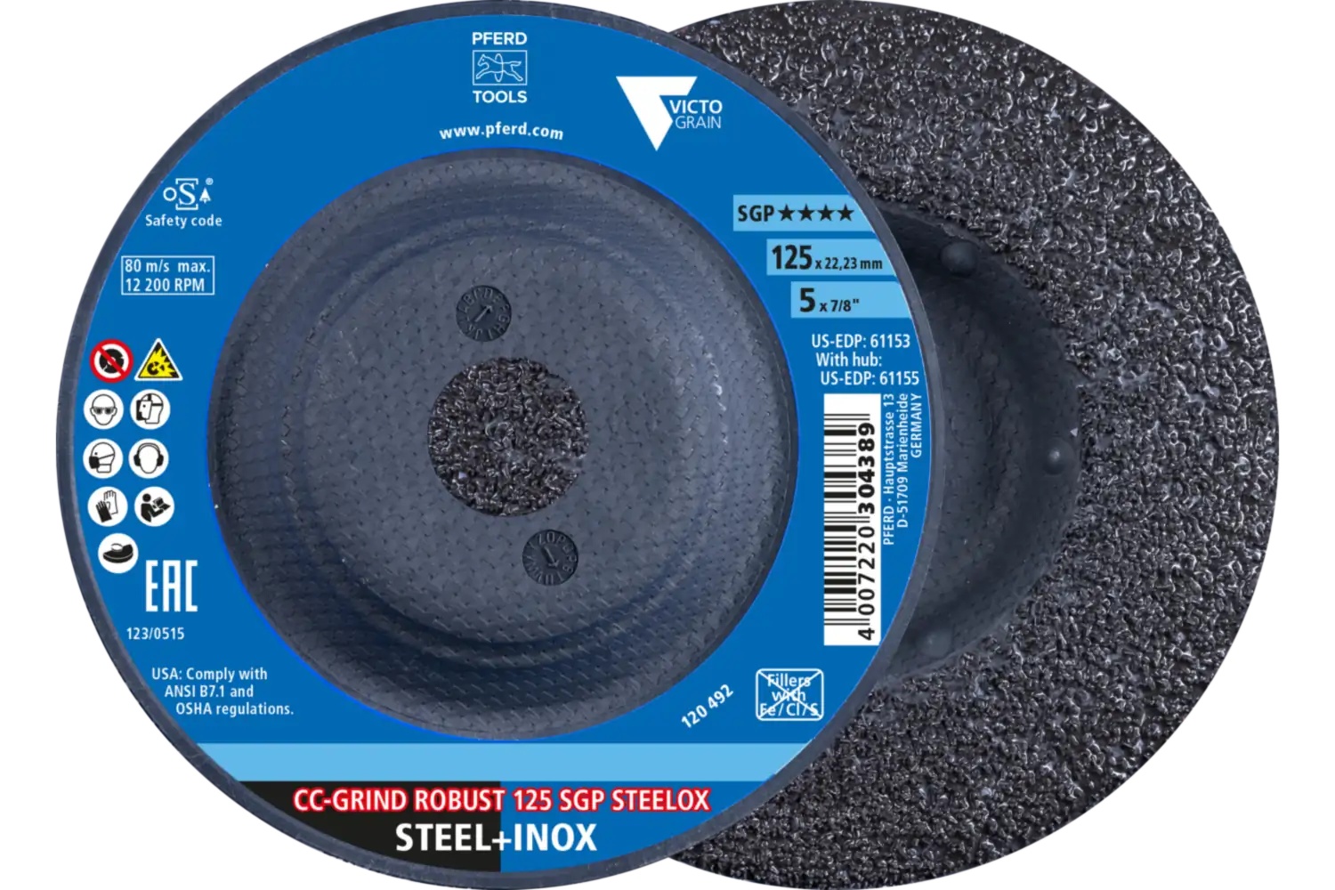 Picture of Pferd Grinding disc, CC-Grind®-Robust, 5" x 7/8, SGP Steelox Victograin®, Ceramic